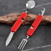 Stainless Steel 6-in-1 Multi-Tool Cutlery Set, Folding Pocket Knife with Fork, Spoon, Can Opener, Corkscrew, and Bottle Opener